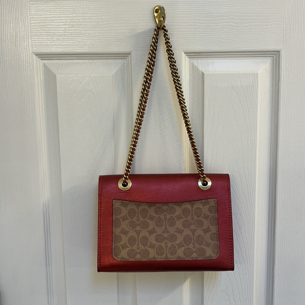 Coach Signature Canvas Crossbody with Red Leather Flap and Gold Hardware - Picture 2 of 8